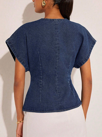 Raglan Sleeve Split-Joint V-Neck Blouses&Shirts Tops