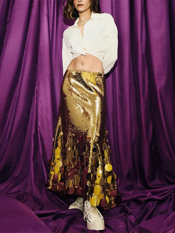 A-Line High Waisted Sequined Shiny Skirts Bottoms