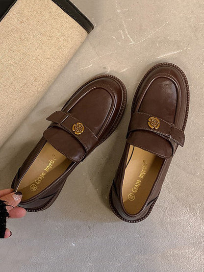 Belt Buckle Round-Toe Split-Joint Loafers