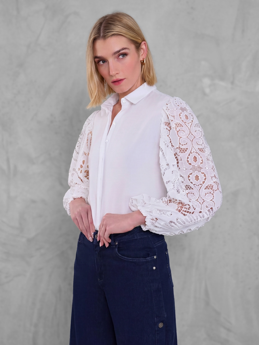 Long Sleeves Loose Buttoned Hollow Solid Color Split-Joint Lapel Blouses&shirts Tops