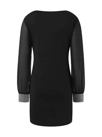 Mini-robes à manches longues, amples, élastiques, transparentes, fendues et à col en V 