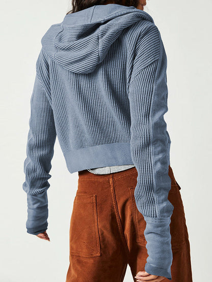 Veste à capuche, manches longues, poches boutonnées, fermeture éclair fendue, vêtements d'extérieur à capuche 