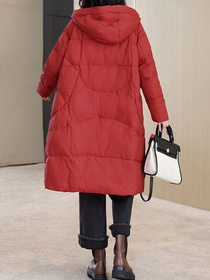 Daunenmantel mit langen Ärmeln, lockeren Taschen, einfarbiger Split-Joint-Kapuze 