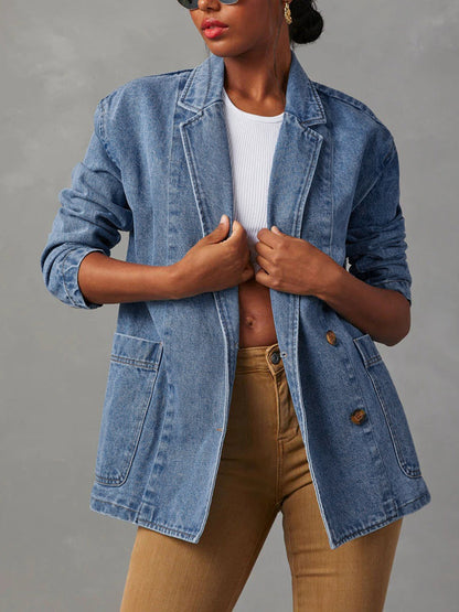 Pockets Buttoned Loose Long Sleeves Notched Collar Outerwear