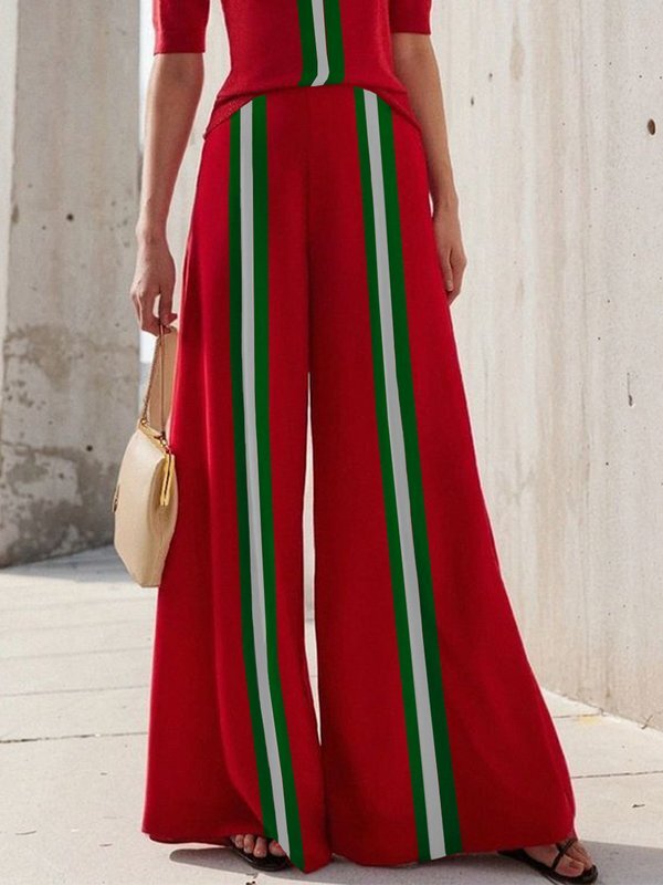 High Waisted Loose Contrast Color Pants Trousers RED