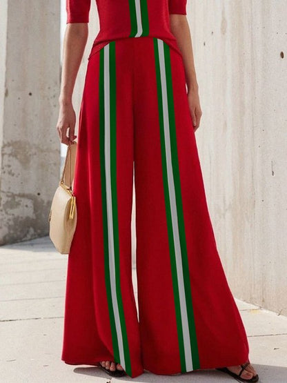 High Waisted Loose Contrast Color Pants Trousers RED
