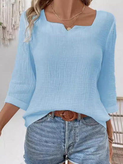 Long Sleeves Loose See-Through Solid Color Split-Joint Square-Neck Blouses&Shirts Tops
