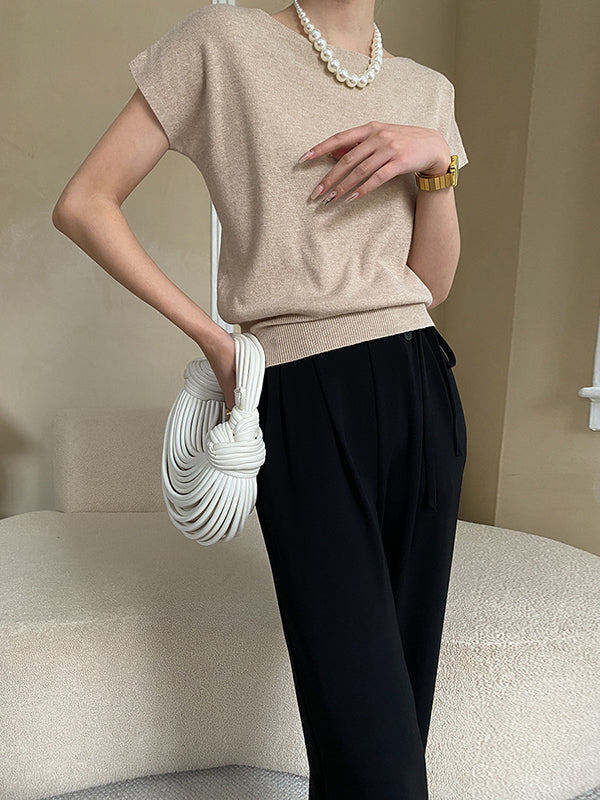 Stylish Loose Solid Color Boat Neck Knitwear Pullovers Tops