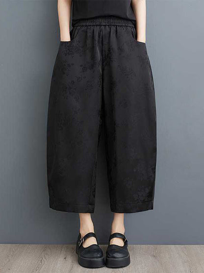 Harem Pants High Waisted Elasticity Jacquard Pockets Solid Color Ninth Pants Trousers
