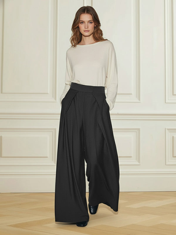 High Waisted Loose Pleated Solid Color Pants