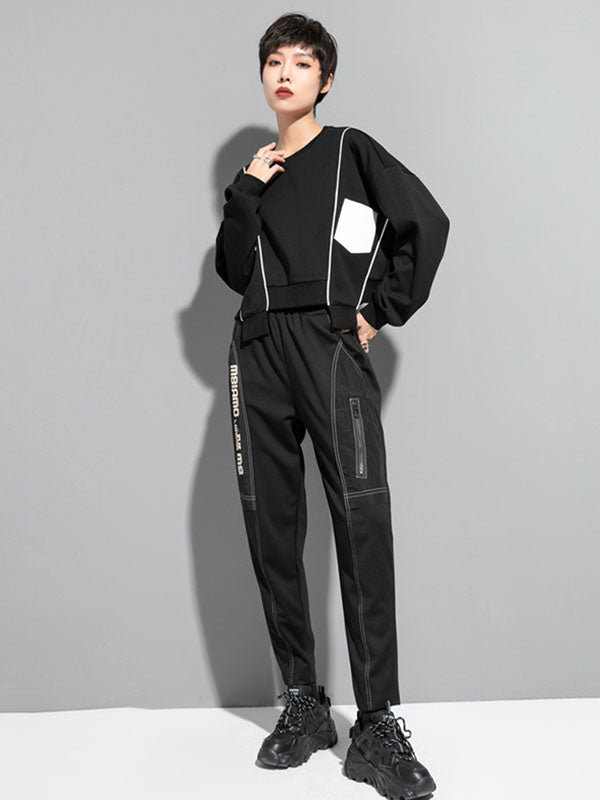 Original Creation Sweatshirt-Oberteile mit lockeren Fledermausärmeln, kontrastfarbenem Split-Joint und Rundhalsausschnitt 