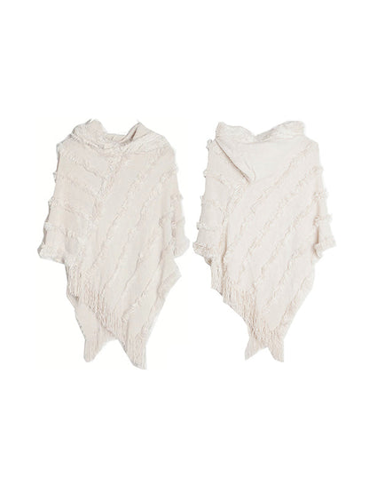 Hooded Keep Warm Solid Color Tasseled Cape Shawl&Cloak