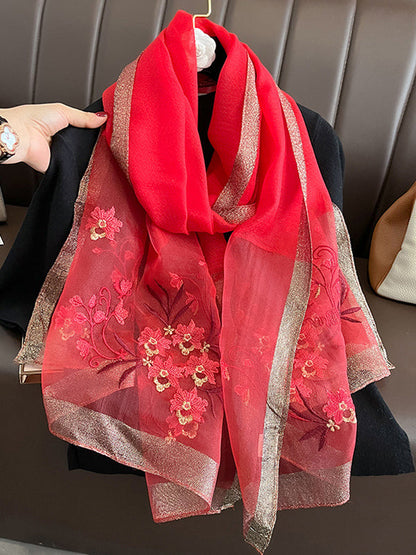 Embroidered Keep Warm Shawl&Scarf RED One_size