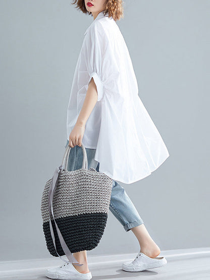 Chemise surdimensionnée à manches chauve-souris irrégulières et hautes 