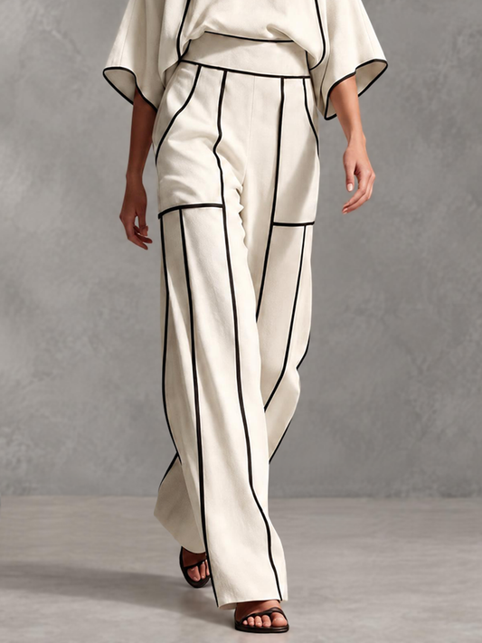 Striped Pockets Elasticity Contrast Color High Waisted Trousers Pants