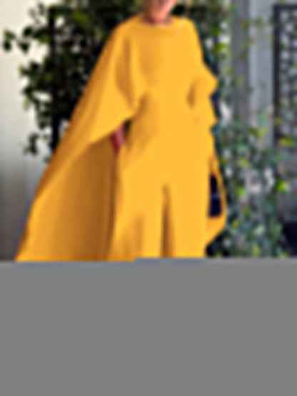 Cape Loose Pockets Solid Color Round-Neck Jumpsuits