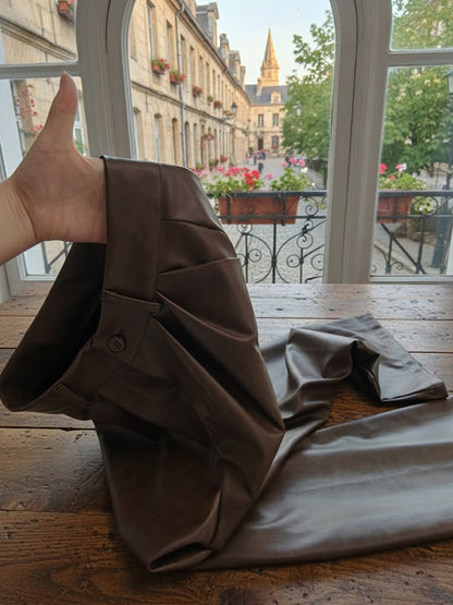 High Waisted Leather-Like Wide Leg Pants