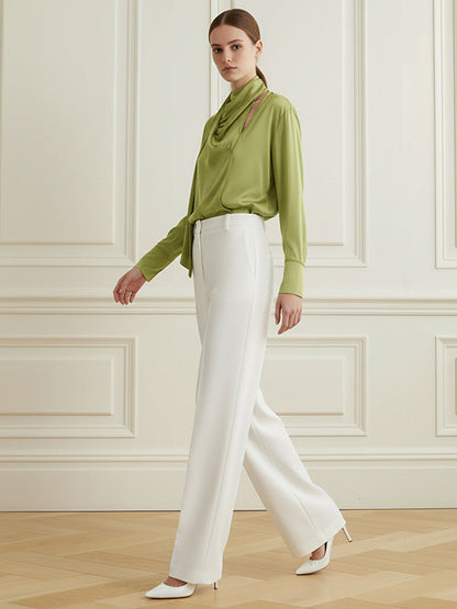 Long Sleeves Loose Asymmetric Hollow Pleated Streamer Heaps Collar Blouses&Shirts Tops