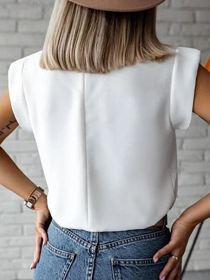 Cap Sleeve Loose Multi-Colored Printed High-Neck T-Shirts Tops