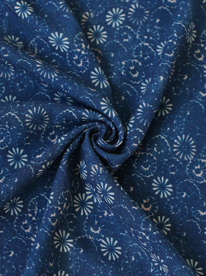 Original Solid Floral Stand Collar Midi Dress