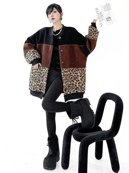 Long Sleeves Loose Buttoned Contrast Color Reversible Split-Joint Round-Neck Cardigan Tops Outerwear