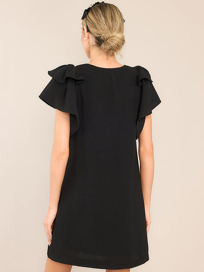 Flared Sleeves Loose Comfort Solid Color V-Neck Mini Dresses