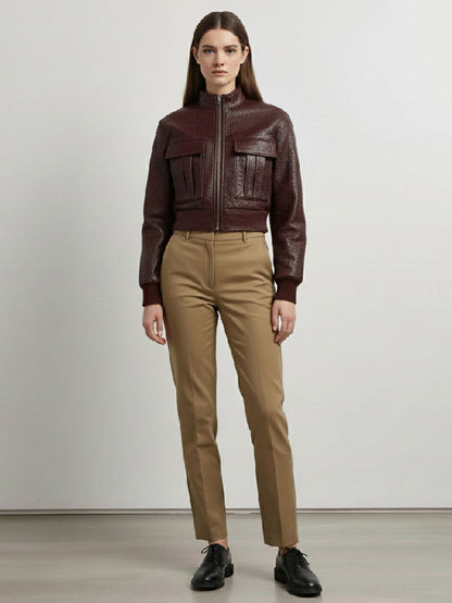 Long Sleeves Pockets Zipper High Neck Jackets Outerwear