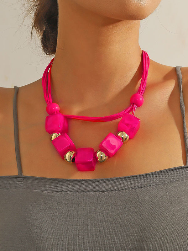 Geometric Layered Necklaces Accessories PINK One_size
