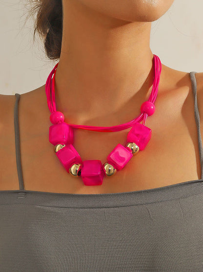 Geometric Layered Necklaces Accessories PINK One_size