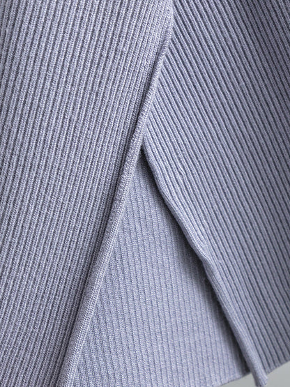 Casual Long Sleeves Loose Solid Color Round-Neck Sweater Tops & Wide Leg Pants Two Pieces Set