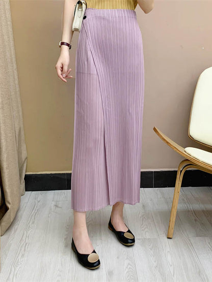 Column Irregularity Pleated Solid Color Casual Pants Bottoms