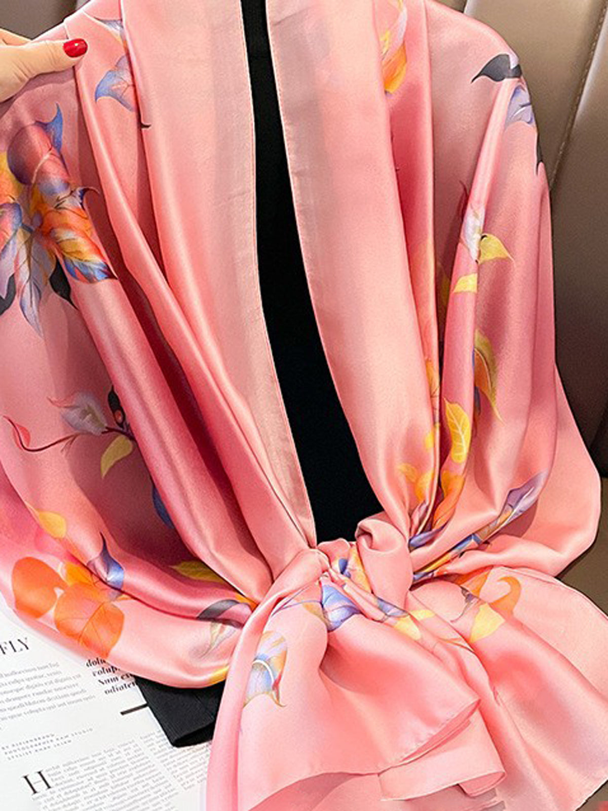 Flower Print Contrast Color Shawl&Scarf