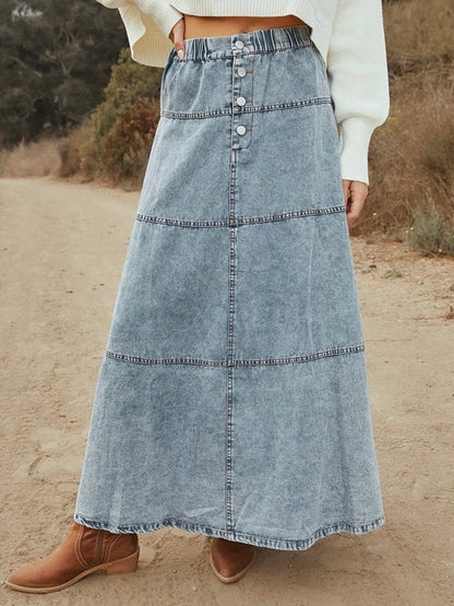 A-Line Loose Buttoned Elasticity Solid Color Skirts Bottoms