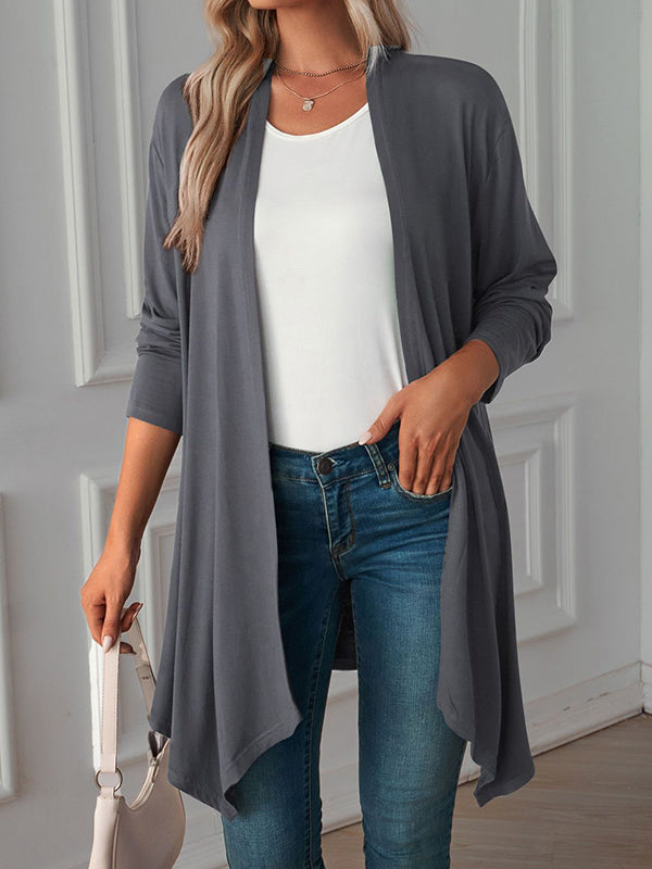 Vêtements d'extérieur amples à manches longues et col affirmé de couleur unie 