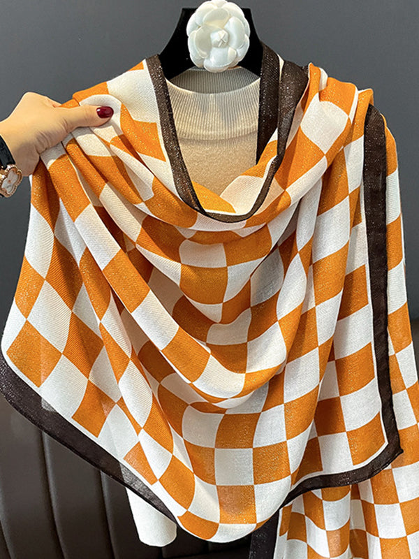 Écharpe imprimée à carreaux de couleur contrastée simple et tendance 