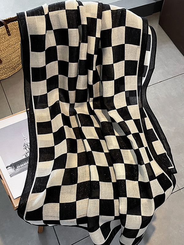 Écharpe imprimée à carreaux de couleur contrastée simple et tendance 