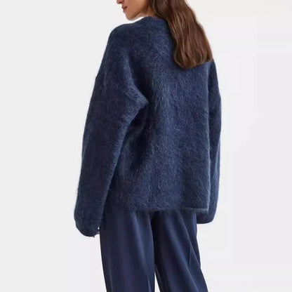 Women Casual Fuzzy Sweater | Pullover | Loose Knitted Sweater | Vintage Streetwear | Long Sleeve | Warm