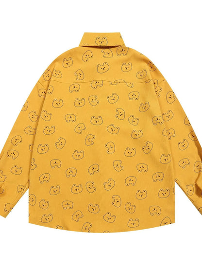 Men's Bear Printed Button-Up Shirt