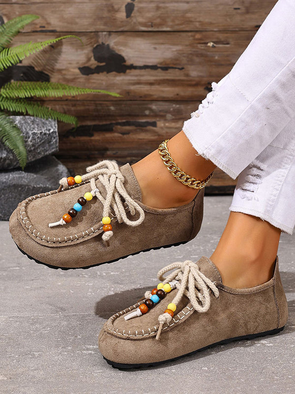 Lace-Up Round-Toe Split-Joint Flat Shoes
