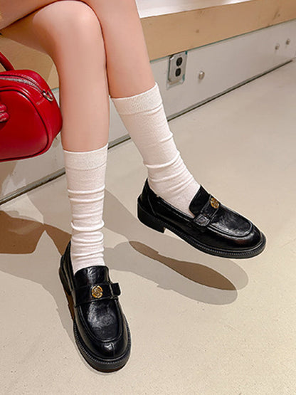 Belt Buckle Round-Toe Split-Joint Loafers