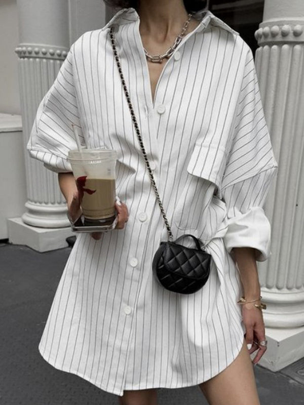 Long Sleeves Loose Buttoned Striped Lapel Blouses&Shirts Tops