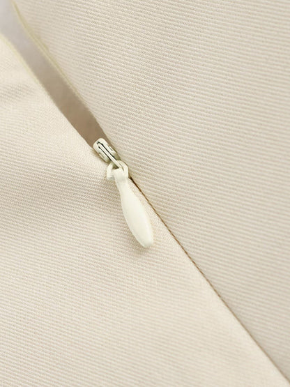 Mini-robe trapèze ample plissée de couleur unie avec fermeture éclair et col rond 