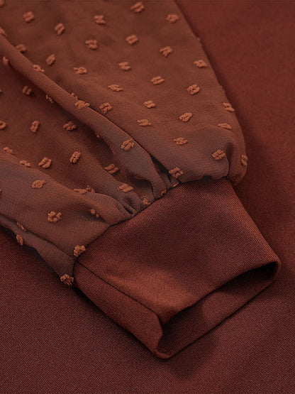 A-Line Long Sleeves Gauze Pleated Split-Joint V-Neck Midi Dresses