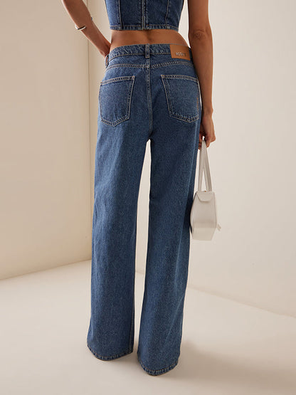 High Waisted Buttoned No Belt Split-Joint Jean Pants Bottoms