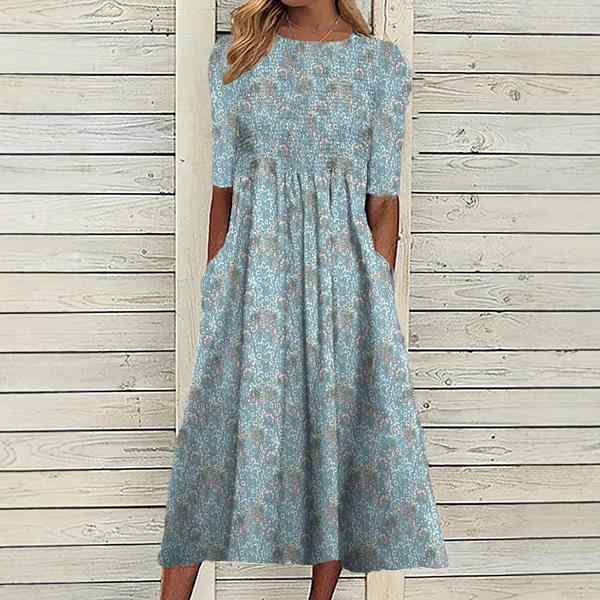 Daisy | Women's Floral Print V-Neck Half Sleeve Midi Swing Dress