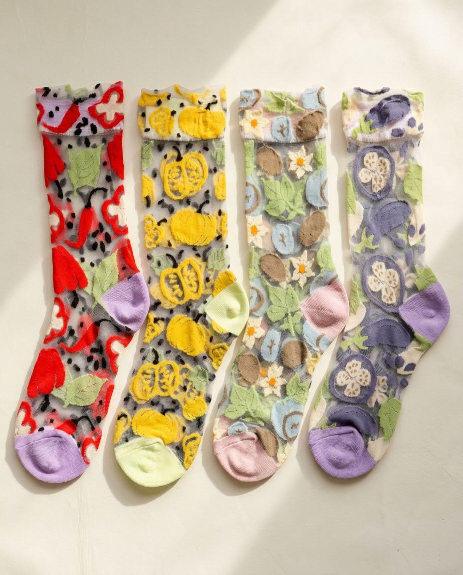 4-Pack, Artful Bloom Sheer Socks