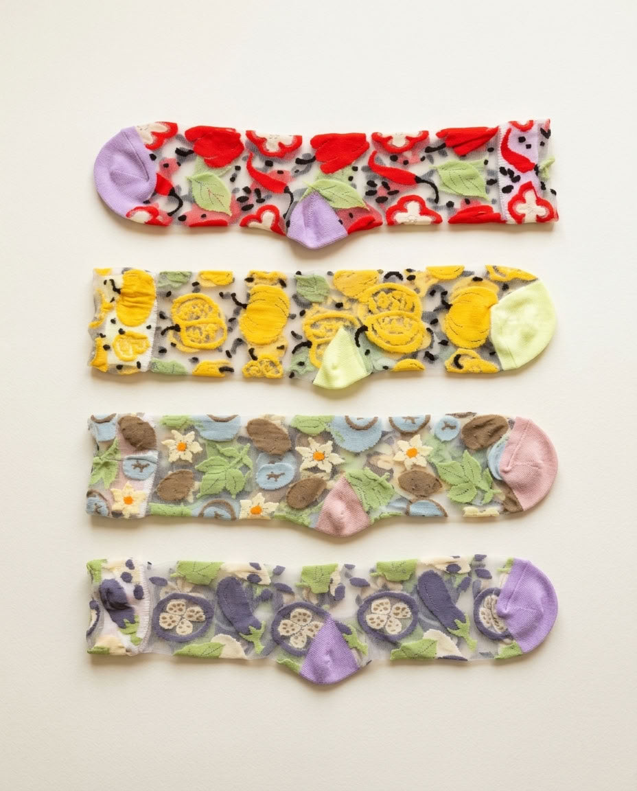 4-Pack, Artful Bloom Sheer Socks