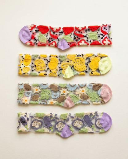 4-Pack, Artful Bloom Sheer Socks