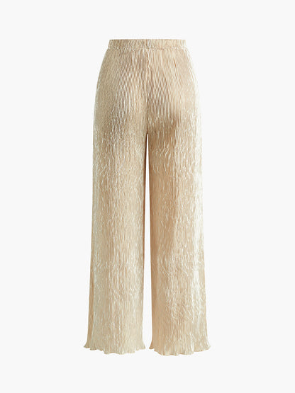 Serena | Women's Halter Neck Pleated Top & Wide Leg Pants Set