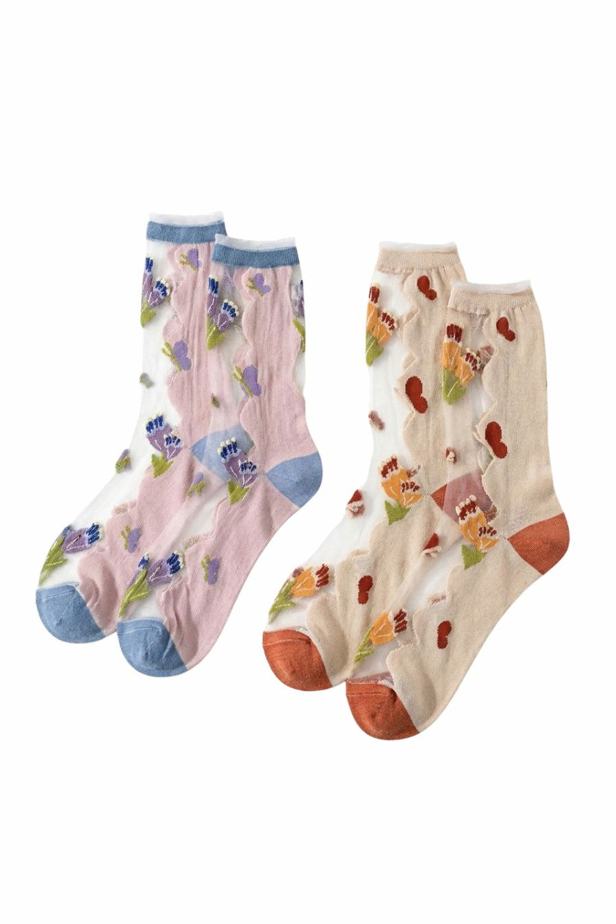 3-Pack Sheer Sunflower Jacquard Crew Socks